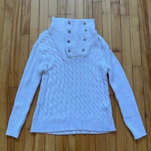 Y2K Dolce & Gabbana White Cable Knit Cotton Sweater Funnel Neck M/L *duty free*